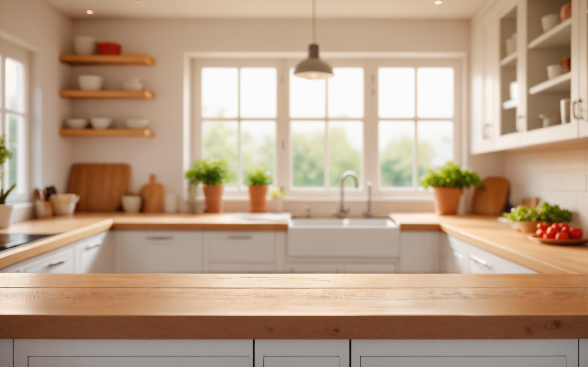 Modern Kitchen Interior with Natural Light,Contemporary White Kitchen with Wooden Details